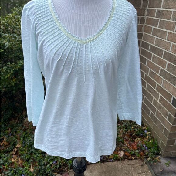 Chico's Light Blue Pleated 3/4 Sleeve Blouse size S - Picture 2 of 7